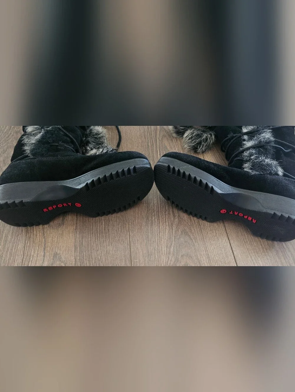 NWOT REPORT brand Black Suede With Faux Fur Lining Boots